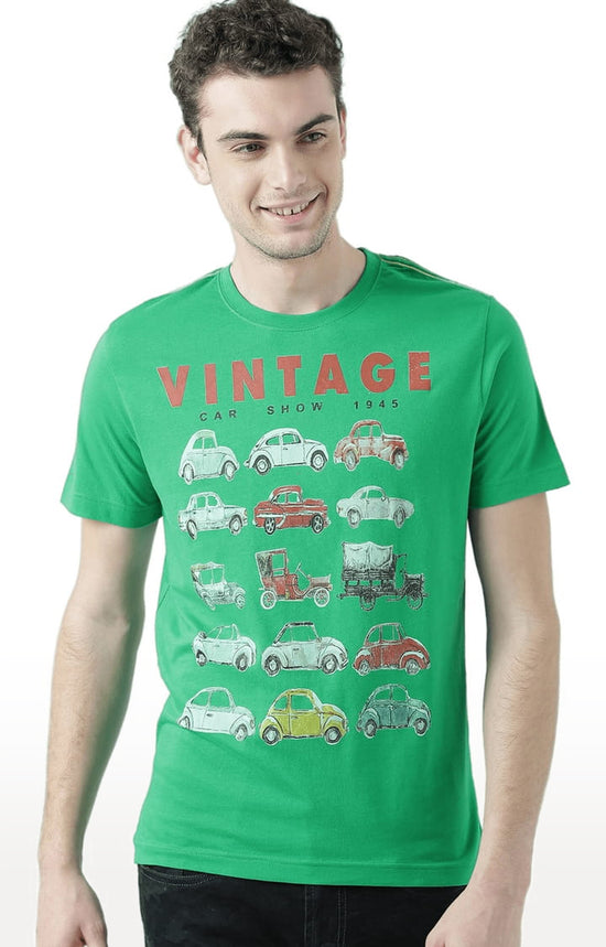 Huetrap Green Mens Short Sleeve Graphic Printed Tshirt-HT17MKGRAGRE00544