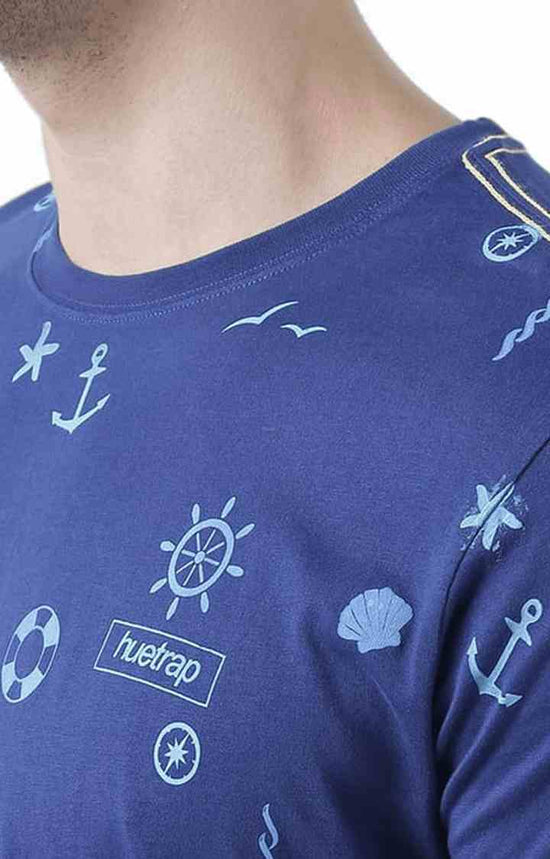 Huetrap Blue Mens Short Sleeve Graphic Printed Tshirt-HT17MKGRALNY00644