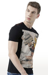 Huetrap Black Mens Short Sleeve Graphic Printed Tshirt-HT17MKGRABLK00615