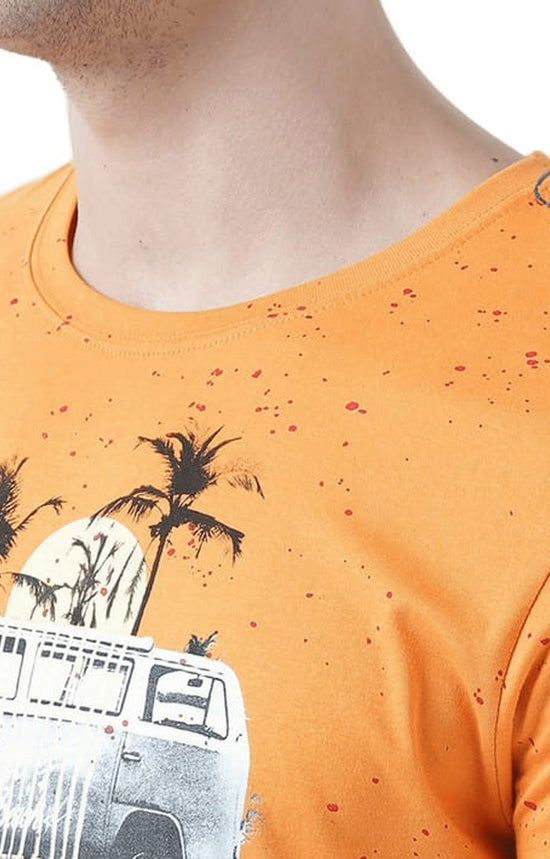 Huetrap Orange Mens Short Sleeve Graphic Printed Tshirt-HT17MKGRABZO00598