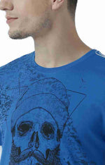 Huetrap Blue Mens Short Sleeve Graphic Printed Tshirt-HT17MKGRASUR01056