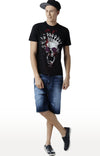 Huetrap Black Mens Short Sleeve Graphic Printed Tshirt-HT15MKGRABLK00055