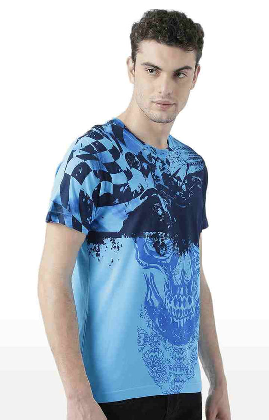 Huetrap Blue Mens Short Sleeve Graphic Printed Tshirt-HT17MKGRATQB00759