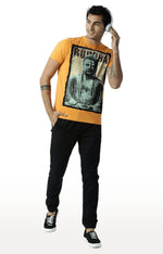 Huetrap Orange Mens Short Sleeve Graphic Printed Tshirt-HT16MKGRABZO00309