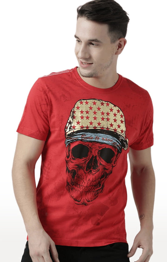 Huetrap Red Mens Short Sleeve Graphic Printed Tshirt-HT17MKGRARED01089