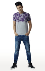 Huetrap Grey Mens Short Sleeve Graphic Printed Tshirt-HT15MKGRAGML00132