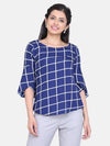 Windowpane Check Crepe Top - Royal Blue