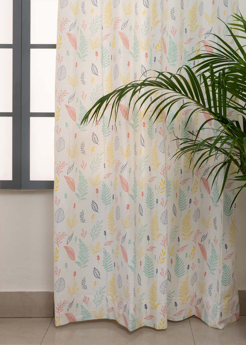 Rustling Leaves 100% cotton floral curtain for bed room - Room darkening - Multicolor - Pack of 1-230422083