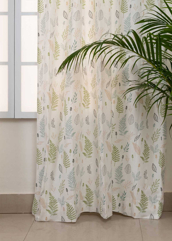 Rustling Leaves 100% cotton floral curtain for bed room - Room darkening - Green - Pack of 1-230422084