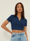 Aahwan Blue Cotton Blend V-Neck Top-182-DarkBlue-M