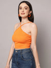 Aahwan Orange Cotton Blend Halter Neck Top