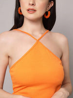 Aahwan Orange Cotton Blend Halter Neck Top