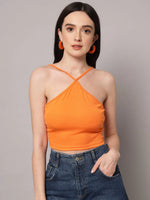 Aahwan Orange Cotton Blend Halter Neck Top