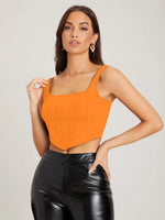 Aahwan Orange Cotton Blend Square Neck Top-185-Orange-L