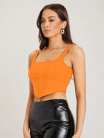 Aahwan Orange Cotton Blend Square Neck Top-185-Orange-L