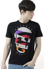 Huetrap Black Mens Short Sleeve Graphic Printed Tshirt-HT17MKGRABLK00720