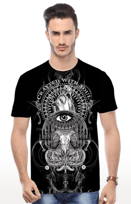 Huetrap Black Mens Short Sleeve Graphic Printed Tshirt-HT16MKGRABLK00432