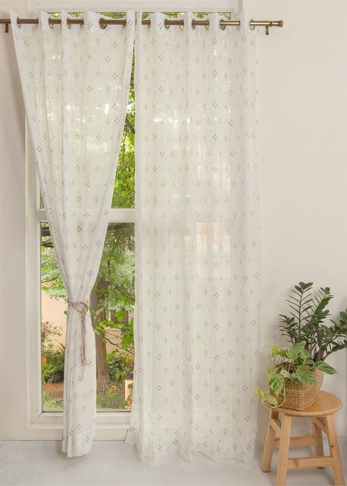 Sacred Waters 100% cotton Sheer floral curtain for Living room - Light filtering - Multicolor - Pack of 1-230423085