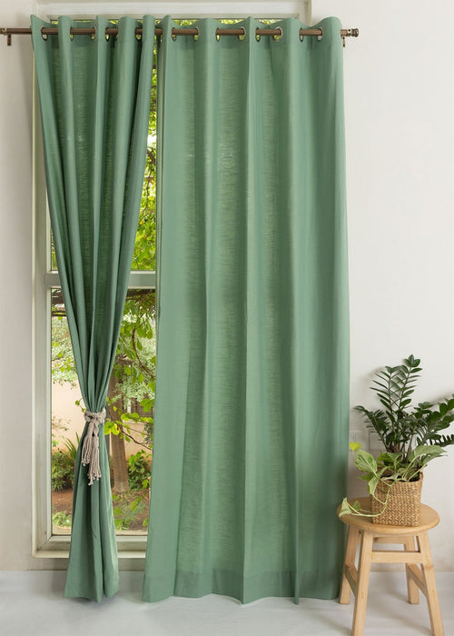 Solid Sage green 100% cotton plain curtain for bedroom - Room darkening - Pack of 1-230421086