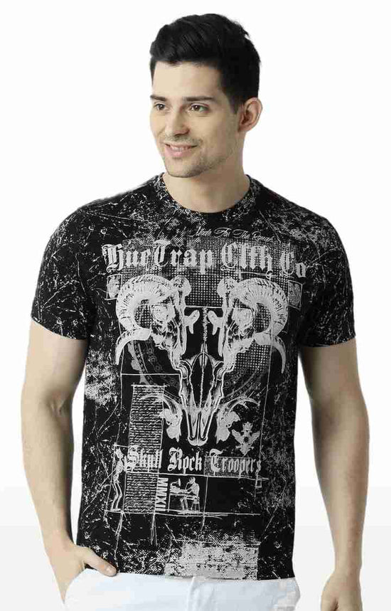 Huetrap Black Mens Short Sleeve Graphic Printed Tshirt-HT16MKGRABLK00439