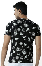 Huetrap Black Mens Short Sleeve Graphic Printed Tshirt-HT16MKGRABLK00393