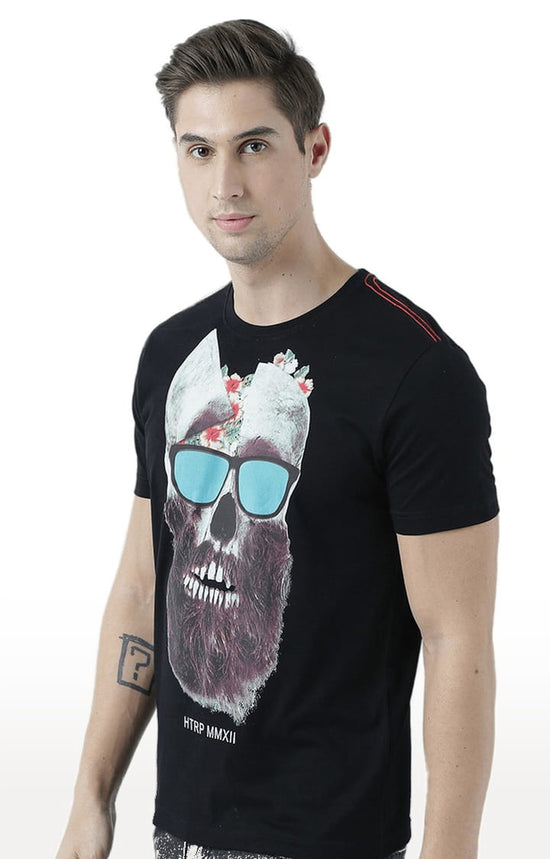 Huetrap Black Mens Short Sleeve Graphic Printed Tshirt-HT17MKGRABLK00693