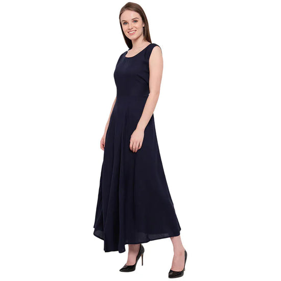 Aawari Rayon Plain Gown For Girls and Women Navy Blue-AM086-Navy Blue