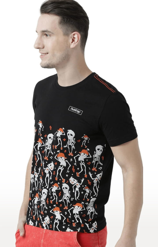 Huetrap Black Mens Short Sleeve Graphic Printed Tshirt-HT17MKGRABLK00660