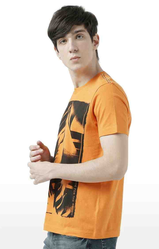 Huetrap Orange Mens Short Sleeve Graphic Printed Tshirt-HT17MKGRABZO00527