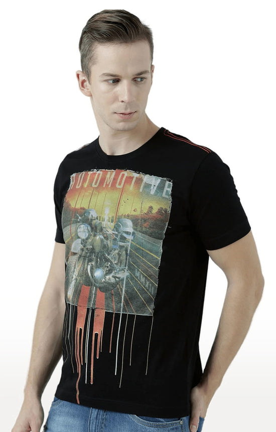 Huetrap Black Mens Short Sleeve Graphic Printed Tshirt-HT17MKGRABLK00596