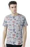 Huetrap Grey Mens Short Sleeve Graphic Printed Tshirt-HT17MKGRAGML00553