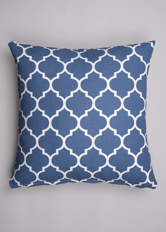 Reverse Trellis 100% cotton geometric cushion cover for sofa - Royal Blue-230455074