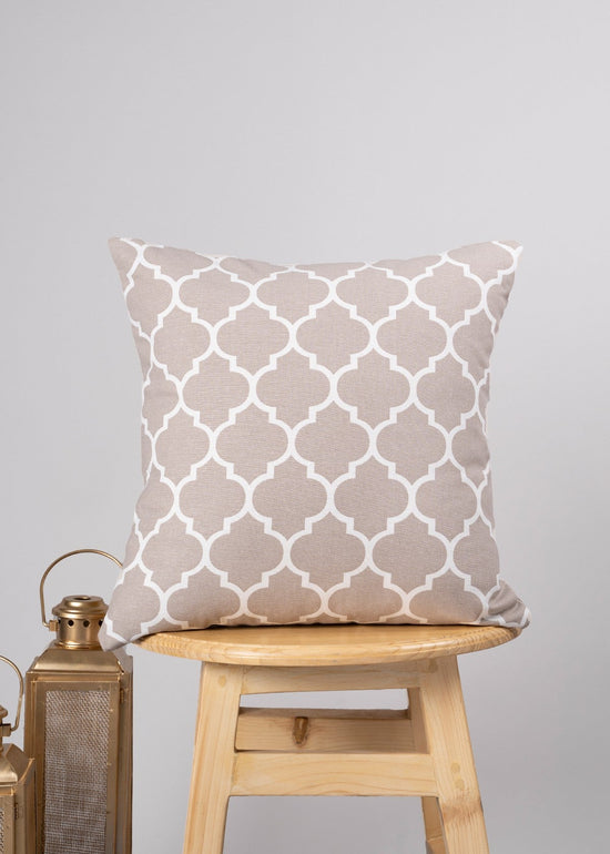 Reverse Trellis 100% cotton geometric cushion cover for sofa - Walnut grey-230451075