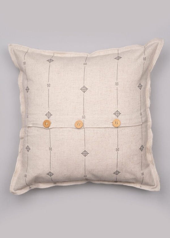 Tulsi Linen minimal print cushion cover for sofa - Beige-230455101