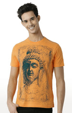 Huetrap Orange Mens Short Sleeve Graphic Printed Tshirt-HT16MKGRABZO00342