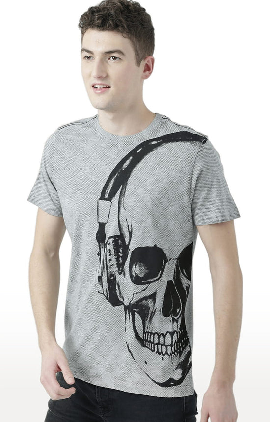 Huetrap Grey Mens Short Sleeve Graphic Printed Tshirt-HT17MKGRAGML00900