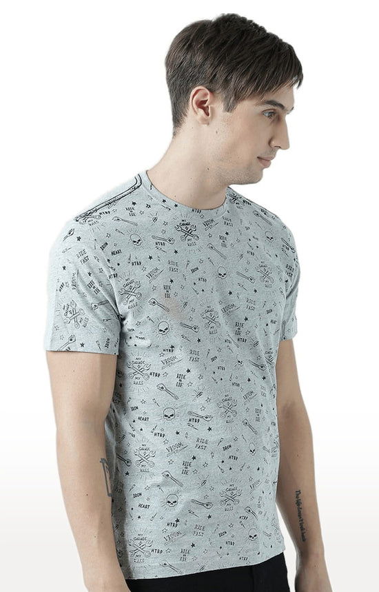 Huetrap Grey Mens Short Sleeve Graphic Printed Tshirt-HT17MKGRAGML00659