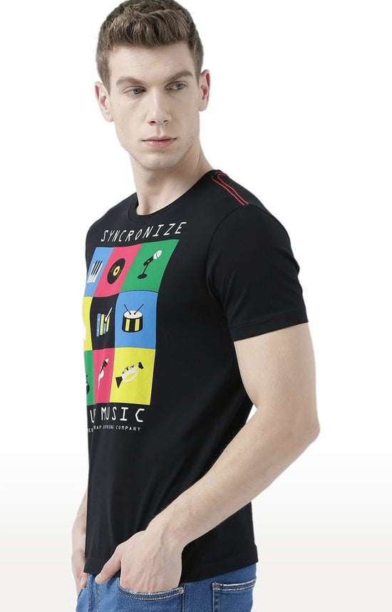 Huetrap Black Mens Short Sleeve Graphic Printed Tshirt-HT17MKGRABLK00737