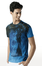 Huetrap Blue Mens Short Sleeve Graphic Printed Tshirt-HT17MKGRASUR00322