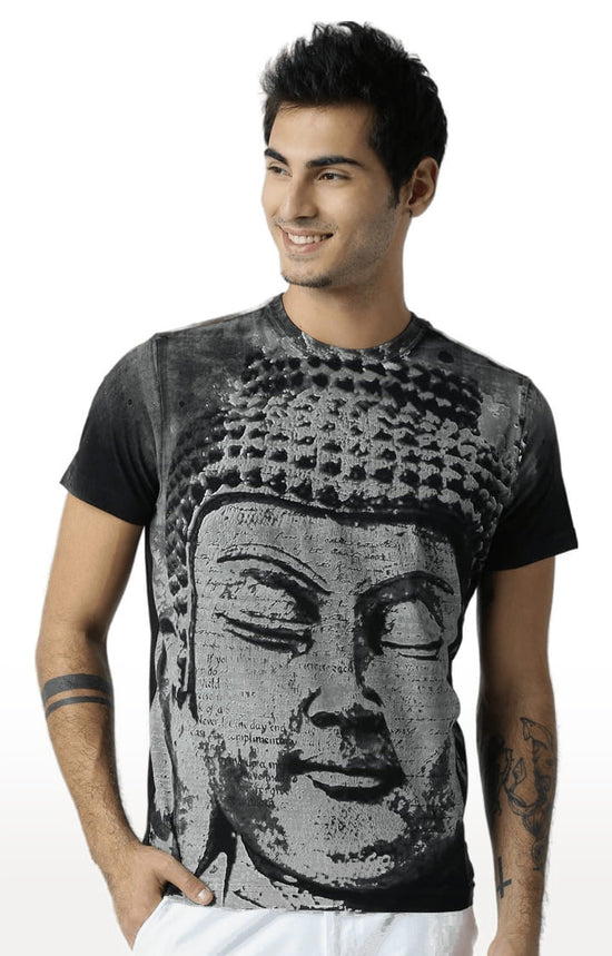 Huetrap Black Mens Short Sleeve Graphic Printed Tshirt-HT16MKGRABLK00373