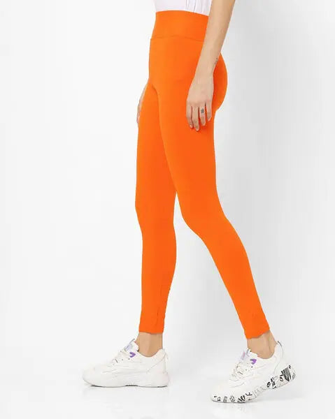 Adorna Women's Stretchable Leggings - Kesari Orange