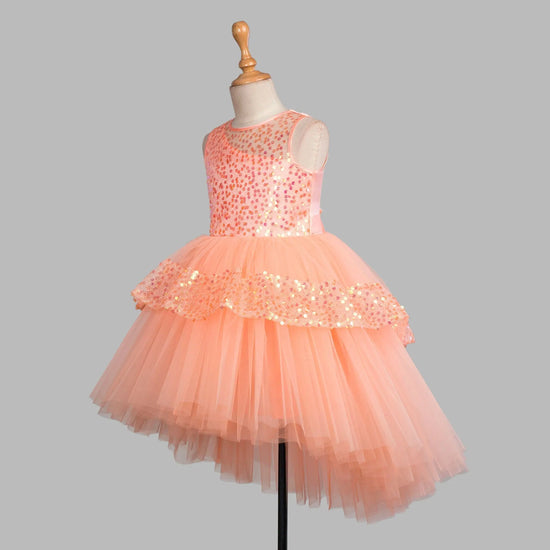 Toy Balloon Kids Beauty Peach Hi-Low girls party wear dress