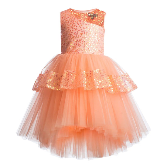 Toy Balloon Kids Beauty Peach Hi-Low girls party wear dress