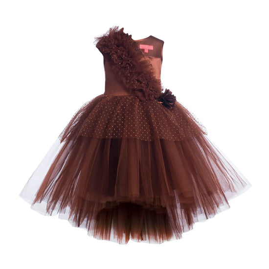 Toy Balloon Kids Bella Bella Brown Hi-Low girls party wear dress