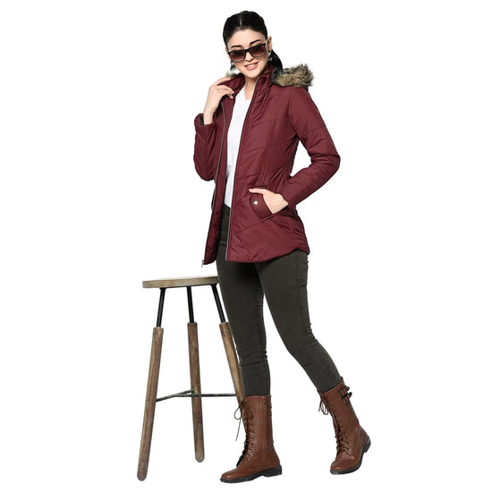 Women Solid Standard Maroon Full Sleeve Jacket