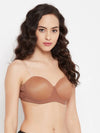 Clovia Padded Underwired Demi Cup Strapless T-shirt Bra with Transparent Straps & Band in Nude Colour