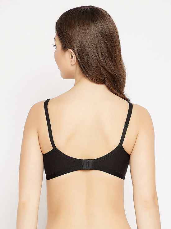 Clovia Non-Padded Non-Wired Full Cup T-shirt Bra in Black - Cotton & Lace