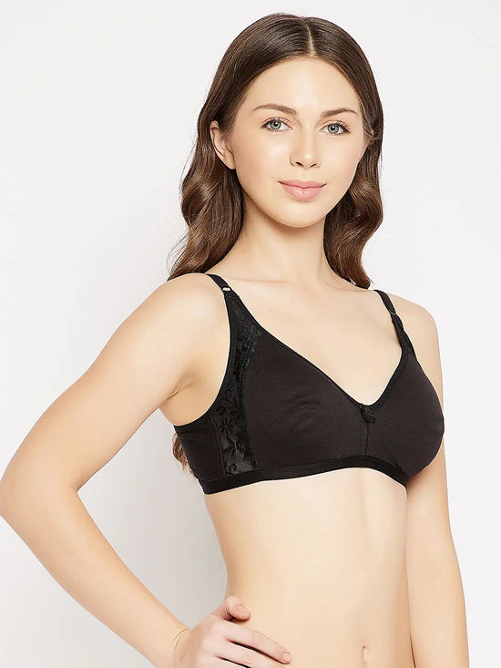 Clovia Non-Padded Non-Wired Full Cup T-shirt Bra in Black - Cotton & Lace