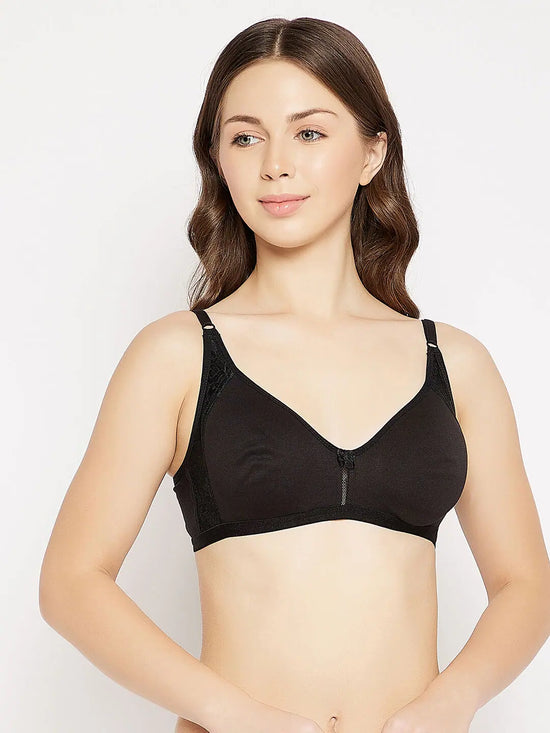 Clovia Non-Padded Non-Wired Full Cup T-shirt Bra in Black - Cotton & Lace