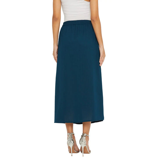 Adults-Women Solid Teal Skirt With Front Slit